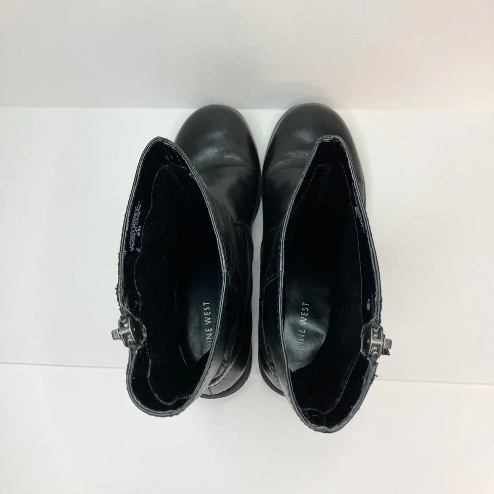 Nine West Black Leather Moto Style Biker Boots Women's Size 8M Buckle Zipper - Picture 12 of 16